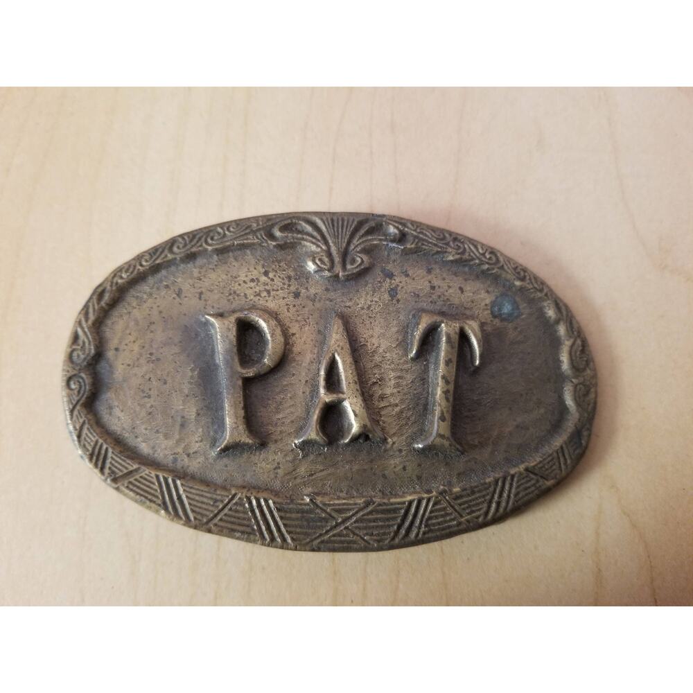 Vintage Gold PAT Antique Classic Lightweight Solid Brass Belt Buckle Oval Shape